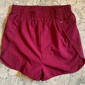 High Waisted Wine Color Workout Shorts Medium